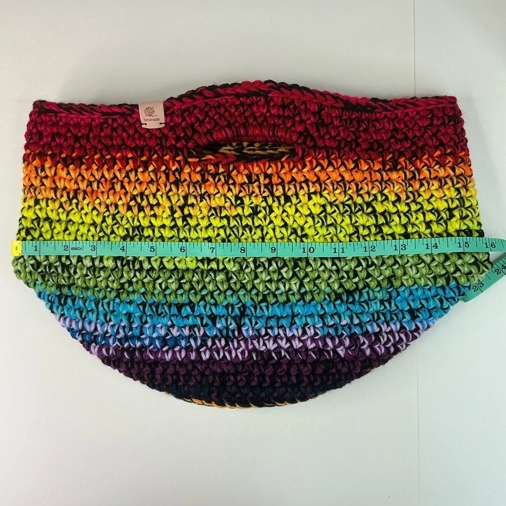 Handcrafted Multicolor Crochet Scrap Woven Tote Bag Basket Storage Handmade Knit
